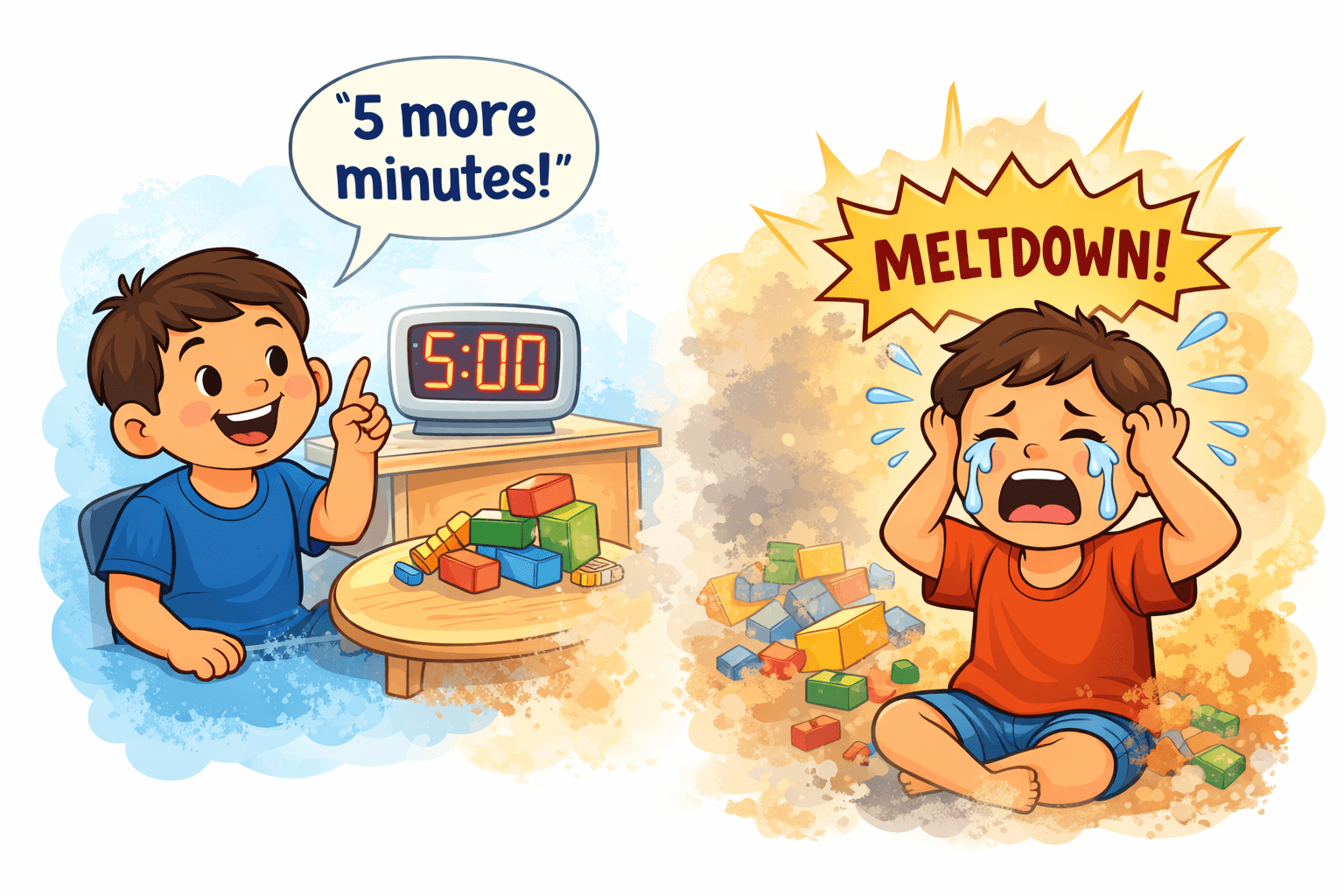 A child melting down when told 5 more minutes